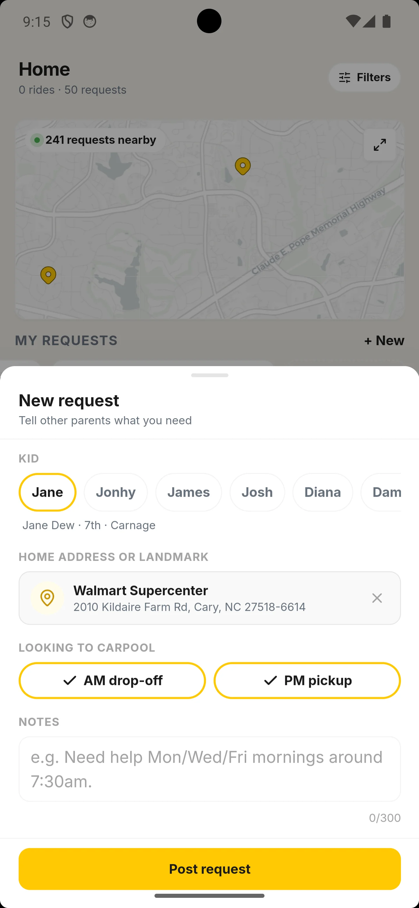 Share a carpool request
