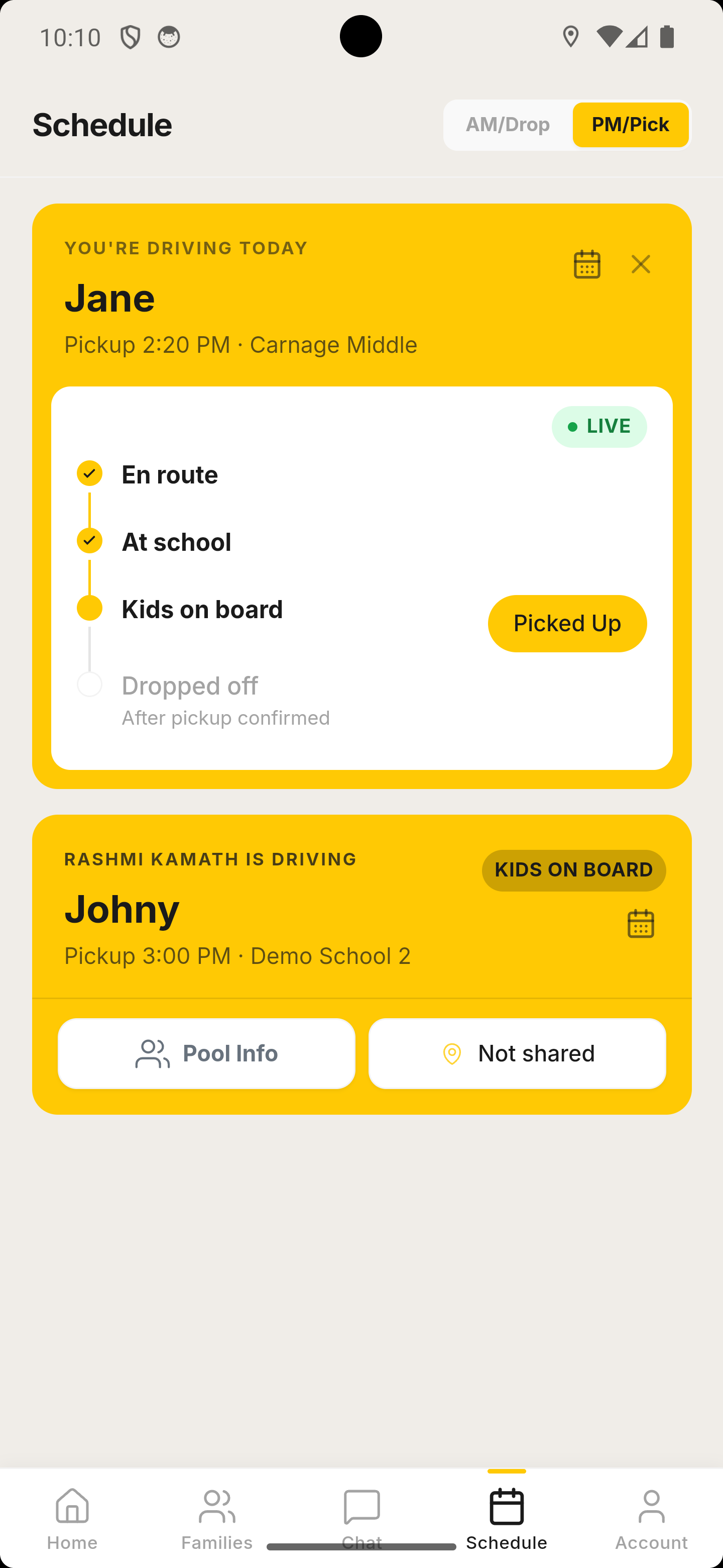 Carpool schedule